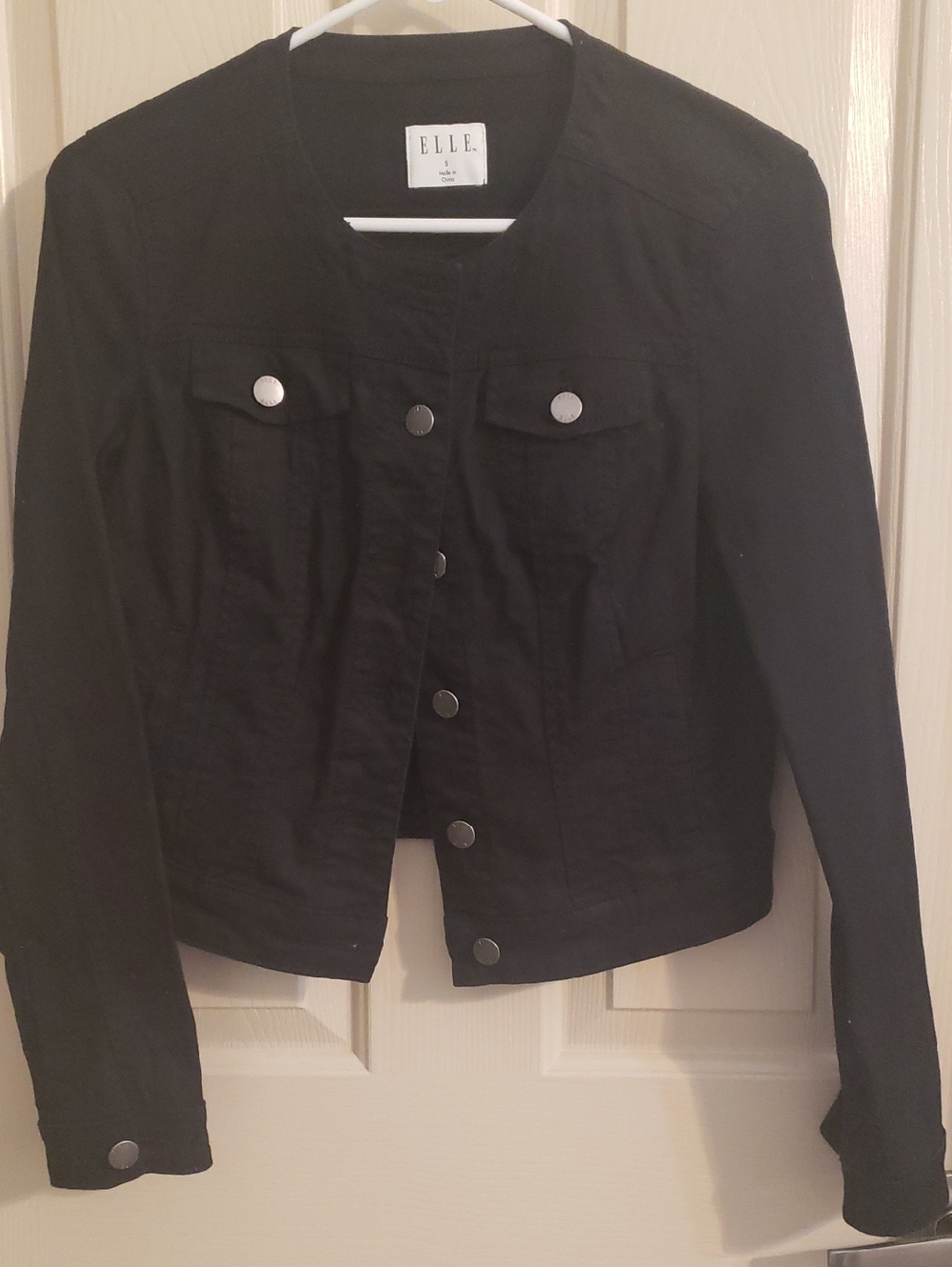 ELLE Black Denim-Style Button Jacket